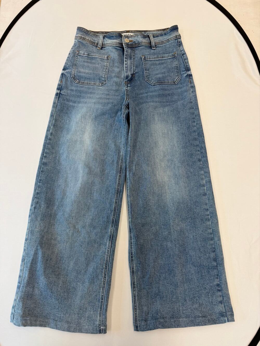Oat High Waist Wide Leg Cropped Patch Pocket Jeans 70s Retro Sailor Ankle